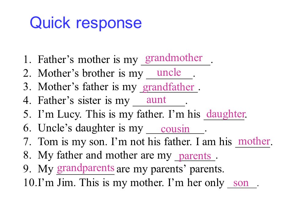 Quick response Father’s mother is my ____________.