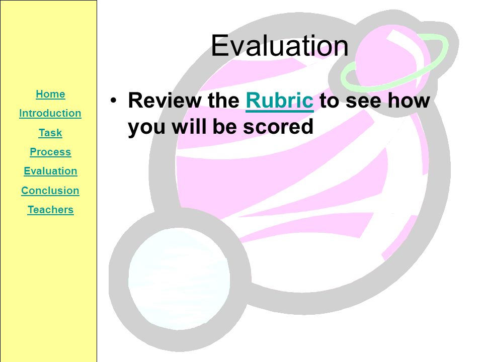 Evaluation Review the Rubric to see how you will be scored