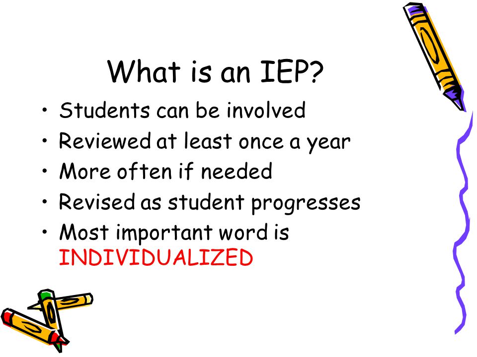 What is an IEP Students can be involved Reviewed at least once a year