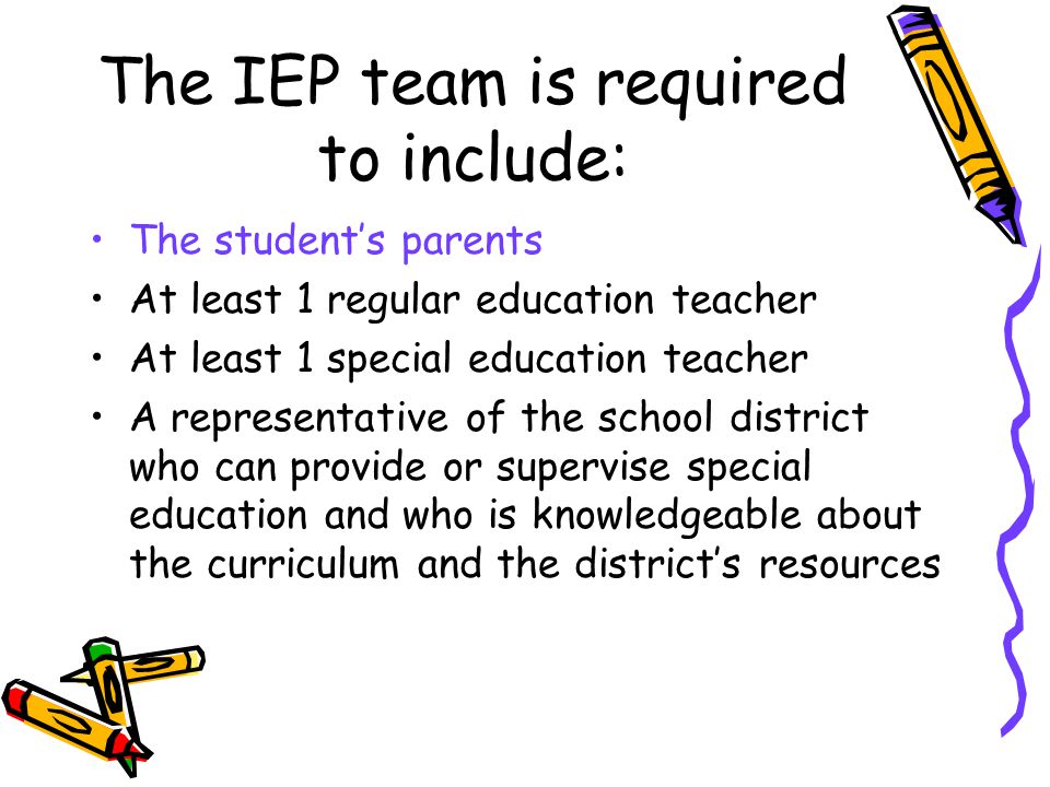 The IEP team is required to include: