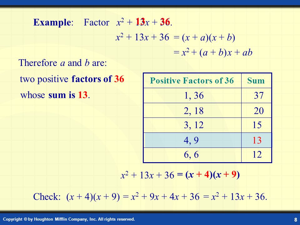 two positive factors of 36