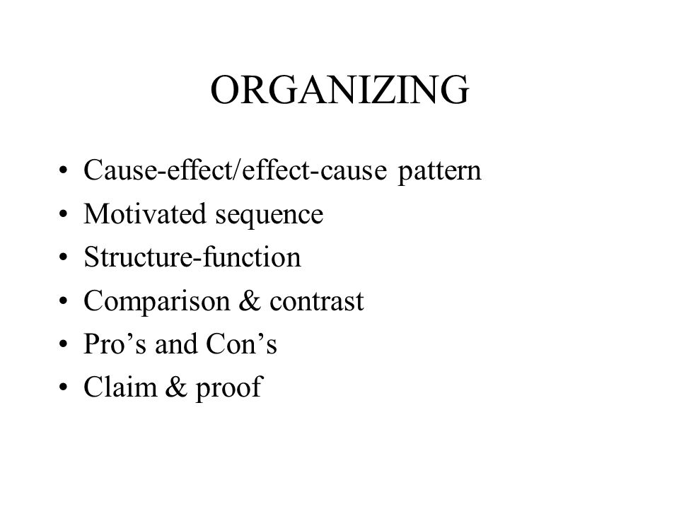 ORGANIZING Cause-effect/effect-cause pattern Motivated sequence