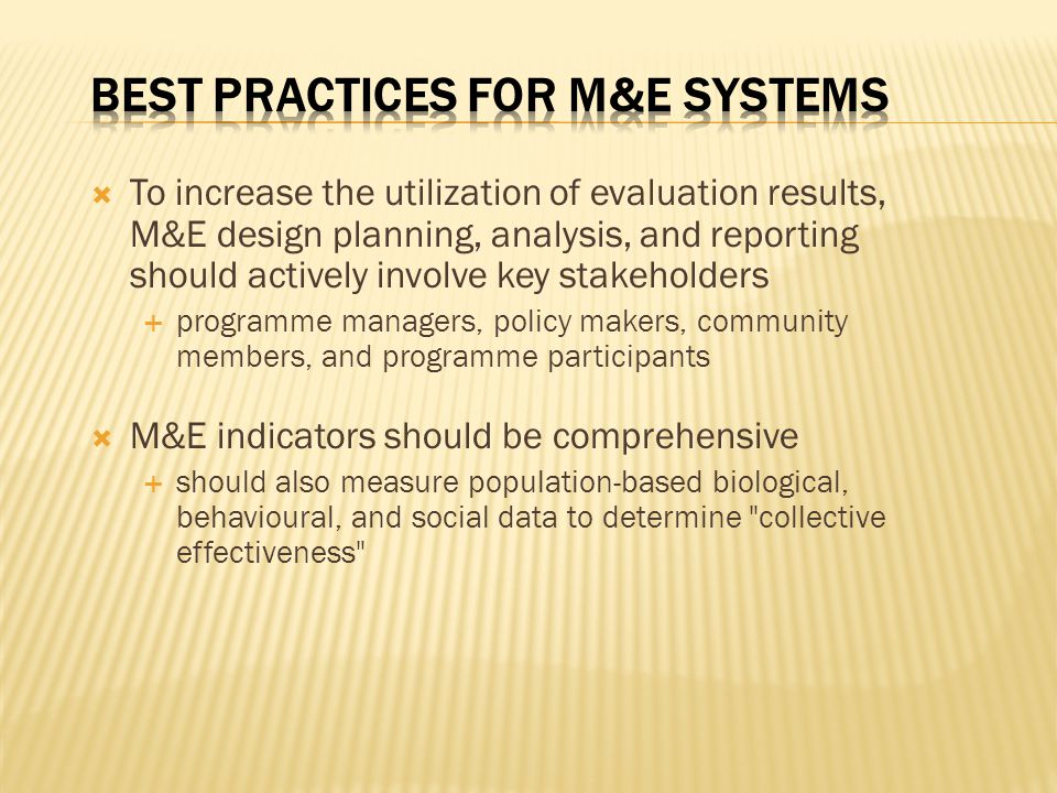 Best Practices for M&E Systems