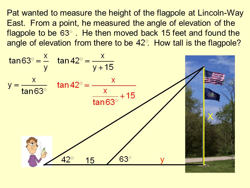 Pat wanted to measure the height of the flagpole at Lincoln-Way East