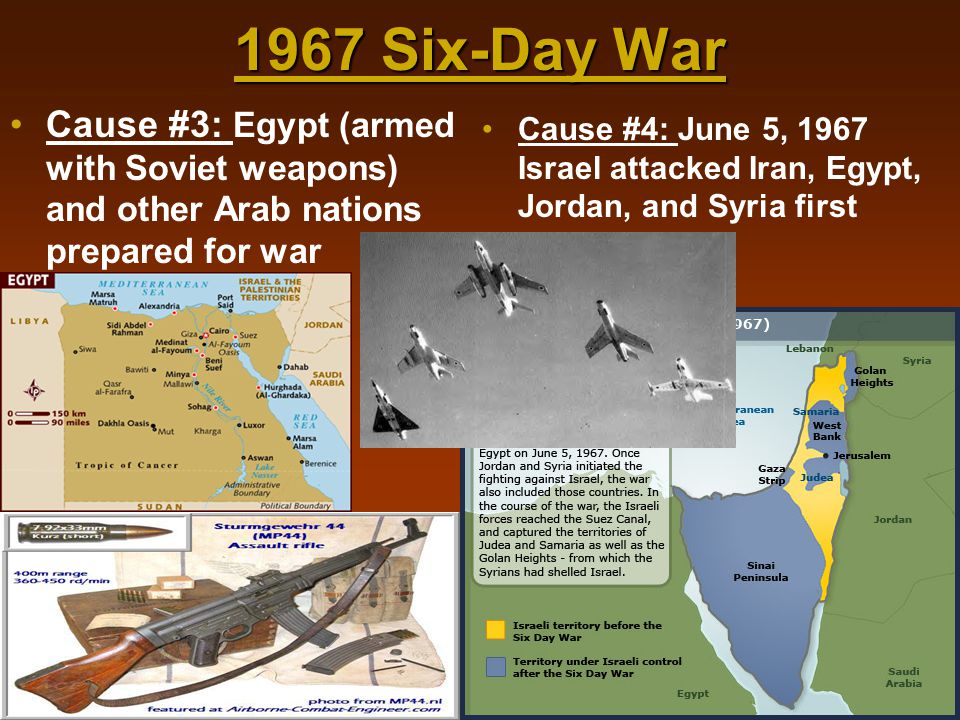 1967 Six-Day War Cause #3: Egypt (armed with Soviet weapons) and other Arab nations prepared for war.