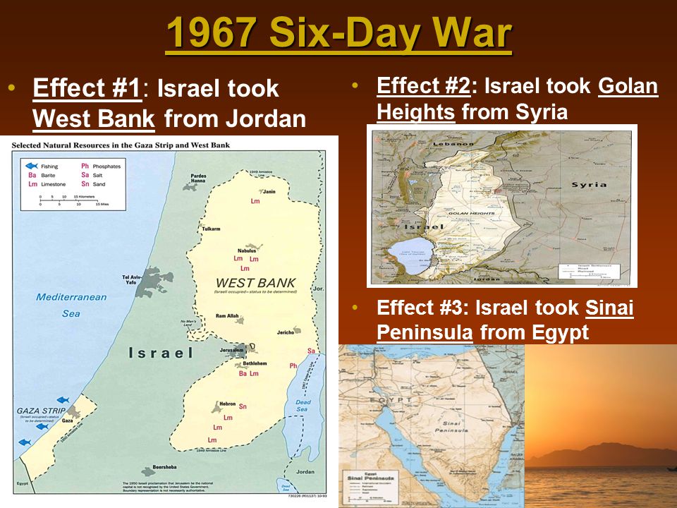 1967 Six-Day War Effect #1: Israel took West Bank from Jordan