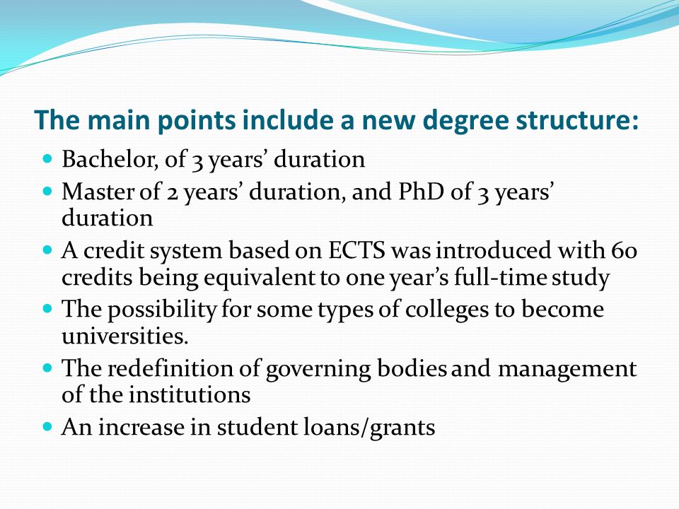 The main points include a new degree structure: