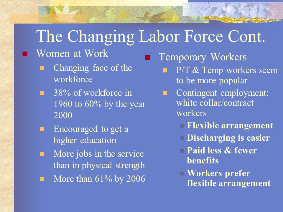 The Changing Labor Force Cont.