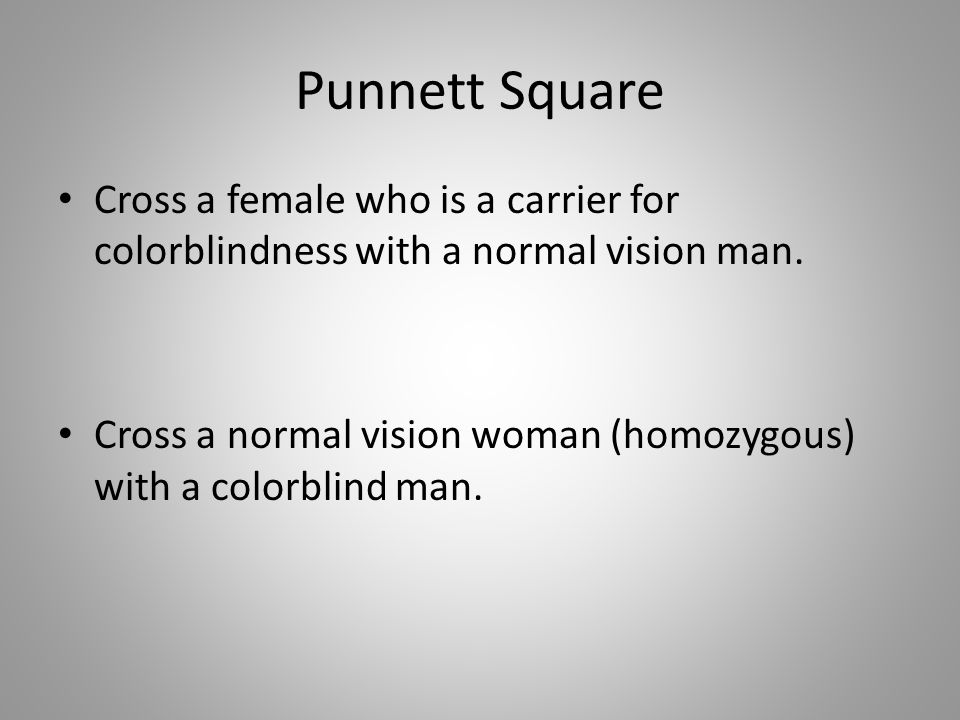 Punnett Square Cross a female who is a carrier for colorblindness with a normal vision man.