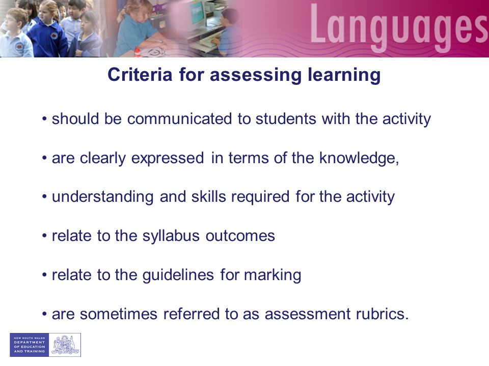 Criteria for assessing learning