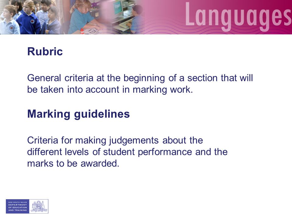 Rubric Marking guidelines