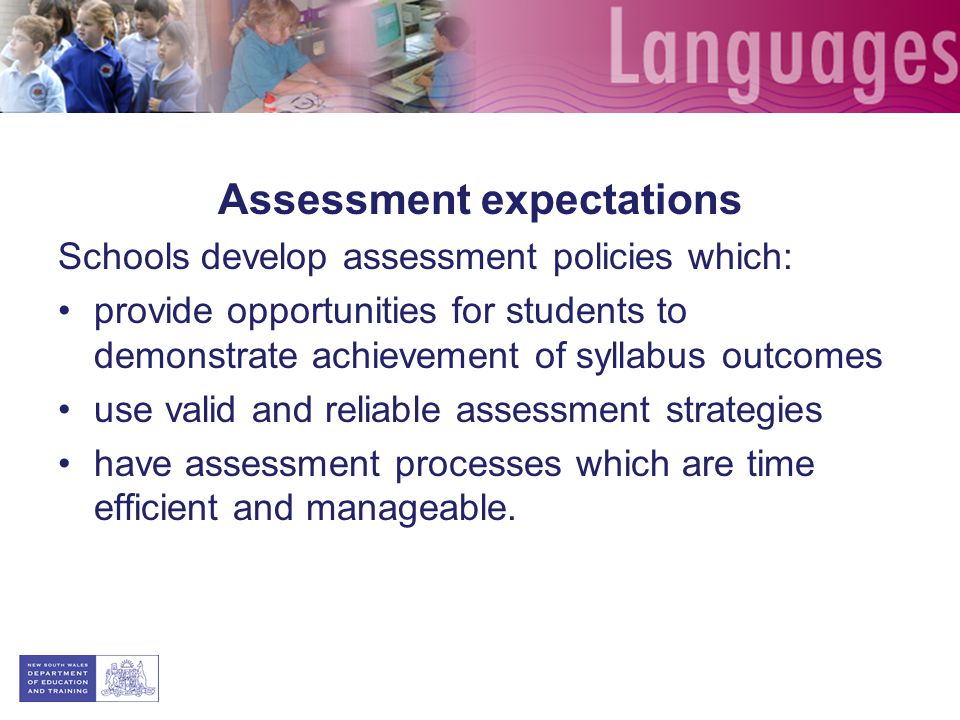 Assessment expectations