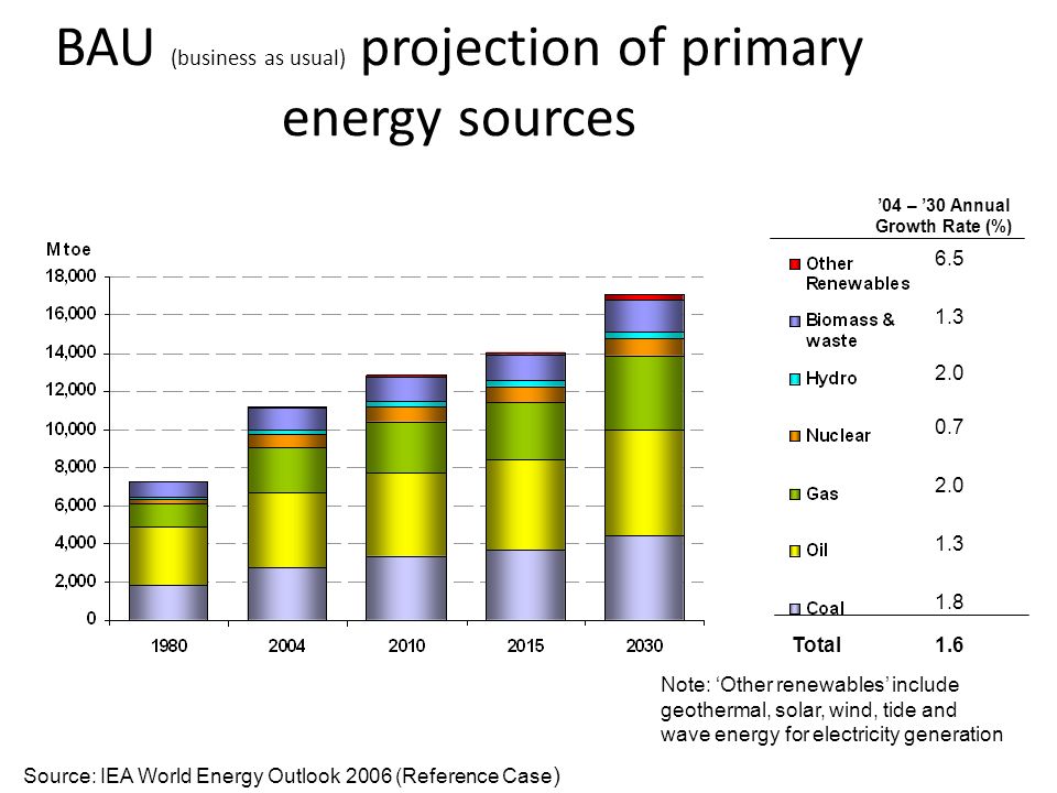 BAU (business as usual) projection of primary energy sources