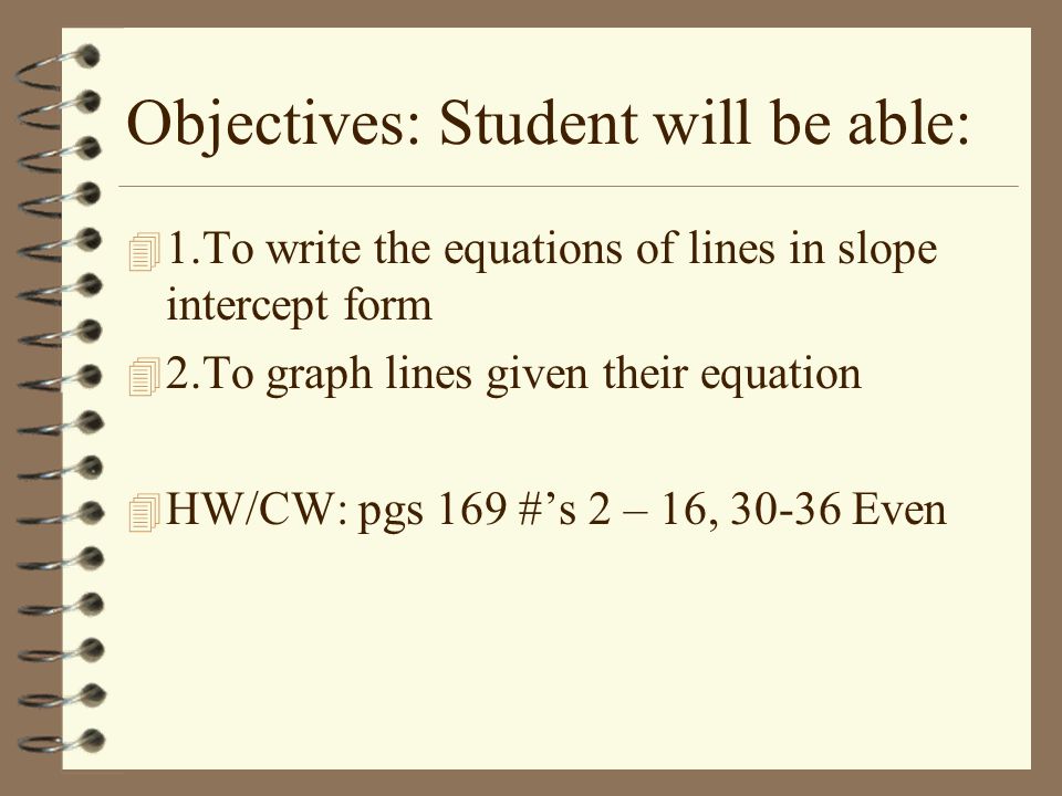 Objectives: Student will be able: