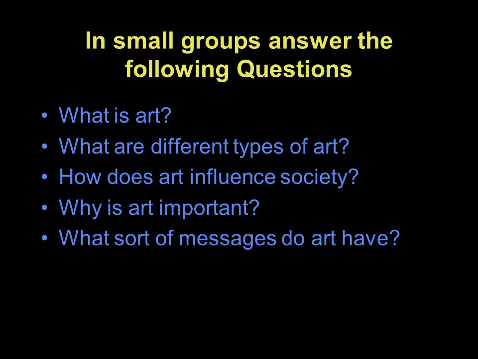 In small groups answer the following Questions