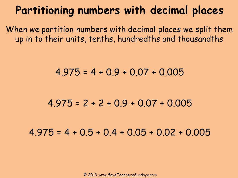 Partitioning numbers with decimal places