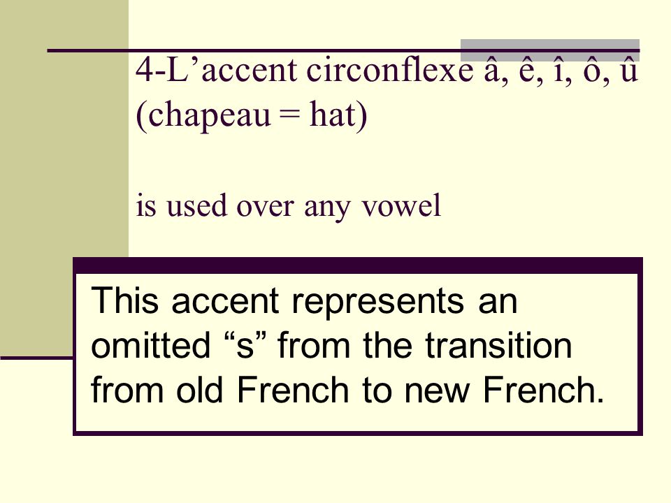 Les Accents There Are Five Marks That Occur With Letters In French All Are Important For Spelling Most Are Important For Pronunciation Ppt Video Online Download