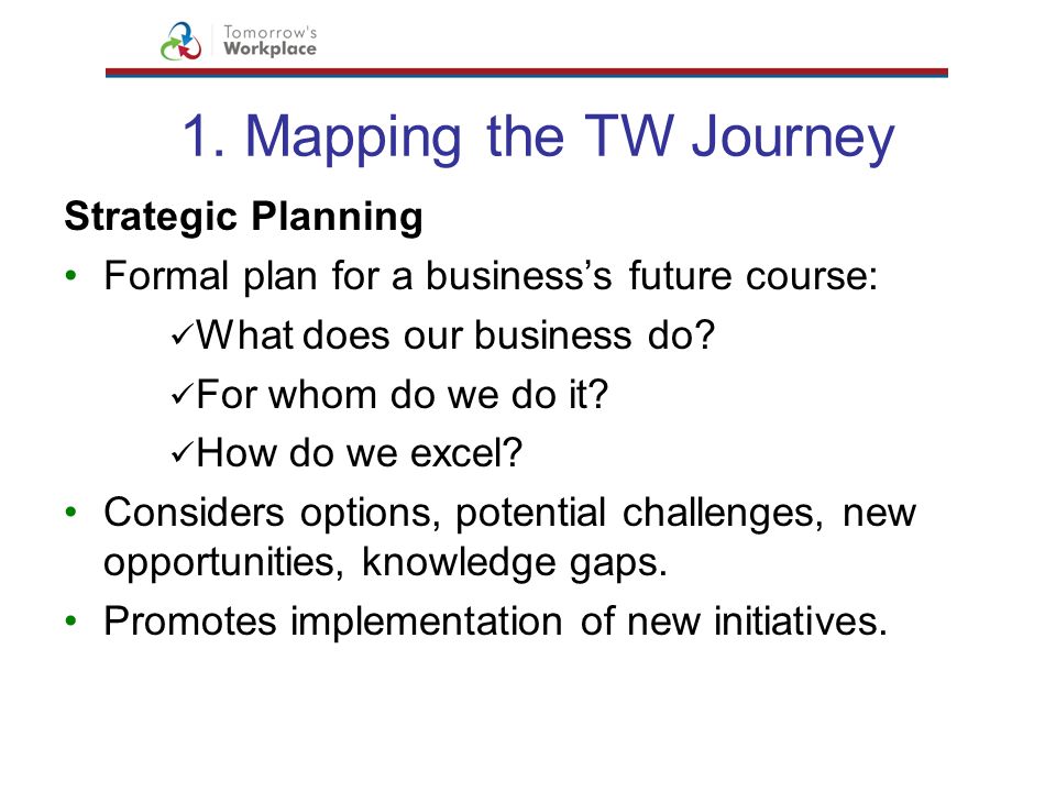 1. Mapping the TW Journey Strategic Planning