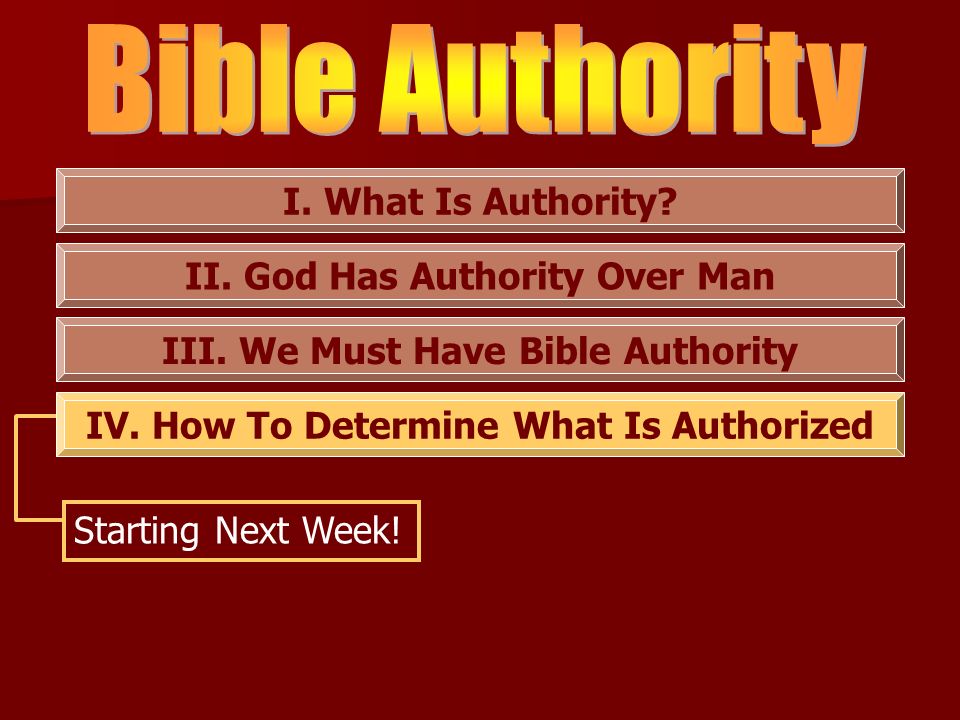 Bible Authority I. What Is Authority II. God Has Authority Over Man