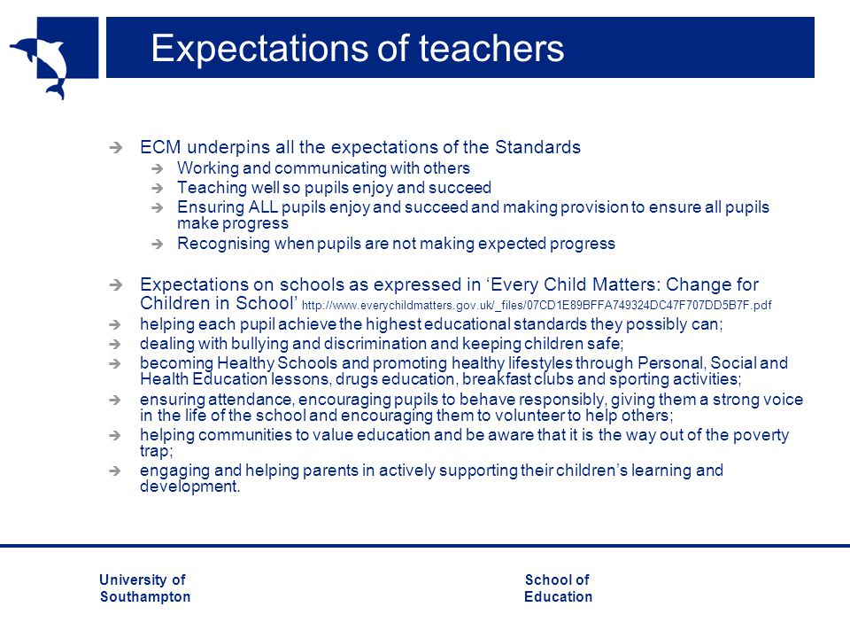 Expectations of teachers
