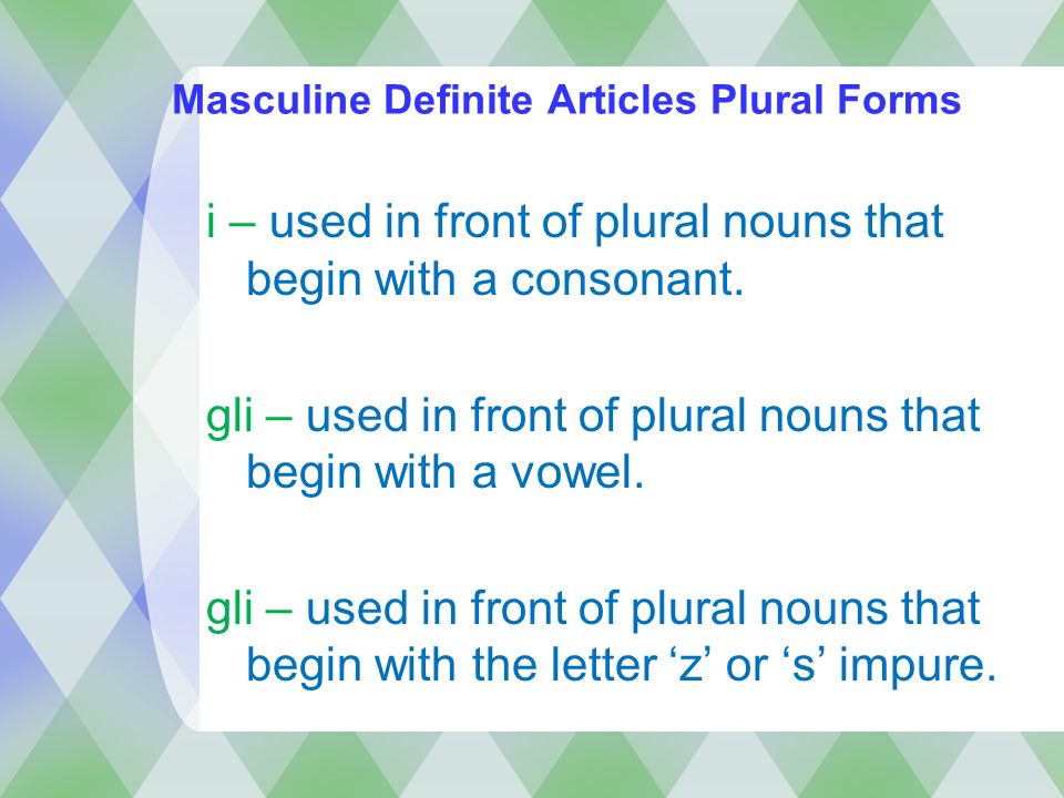 Masculine Definite Articles Plural Forms