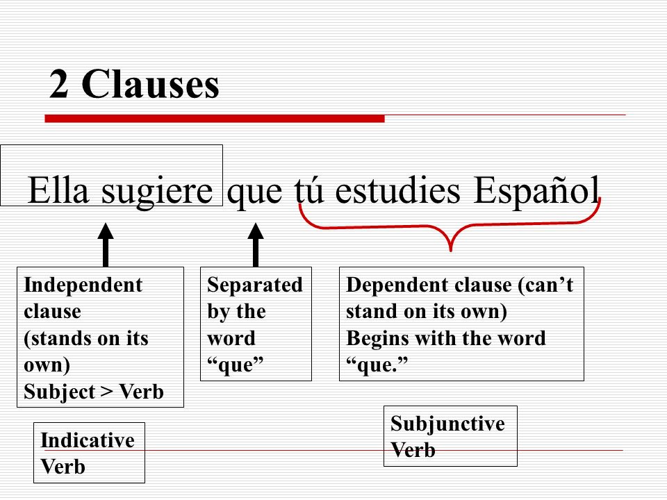 2 Clauses Ella sugiere que tú estudies Español