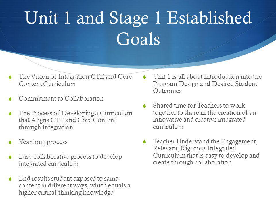 Unit 1 and Stage 1 Established Goals