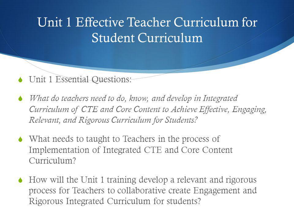 Unit 1 Effective Teacher Curriculum for Student Curriculum
