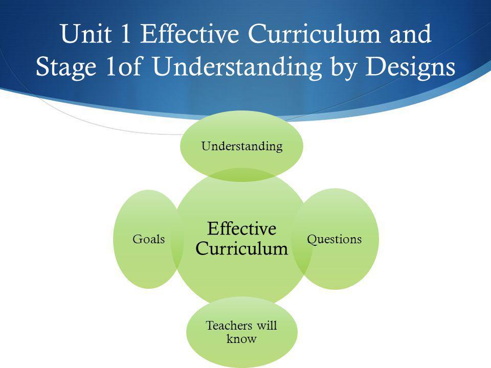 Unit 1 Effective Curriculum and Stage 1of Understanding by Designs