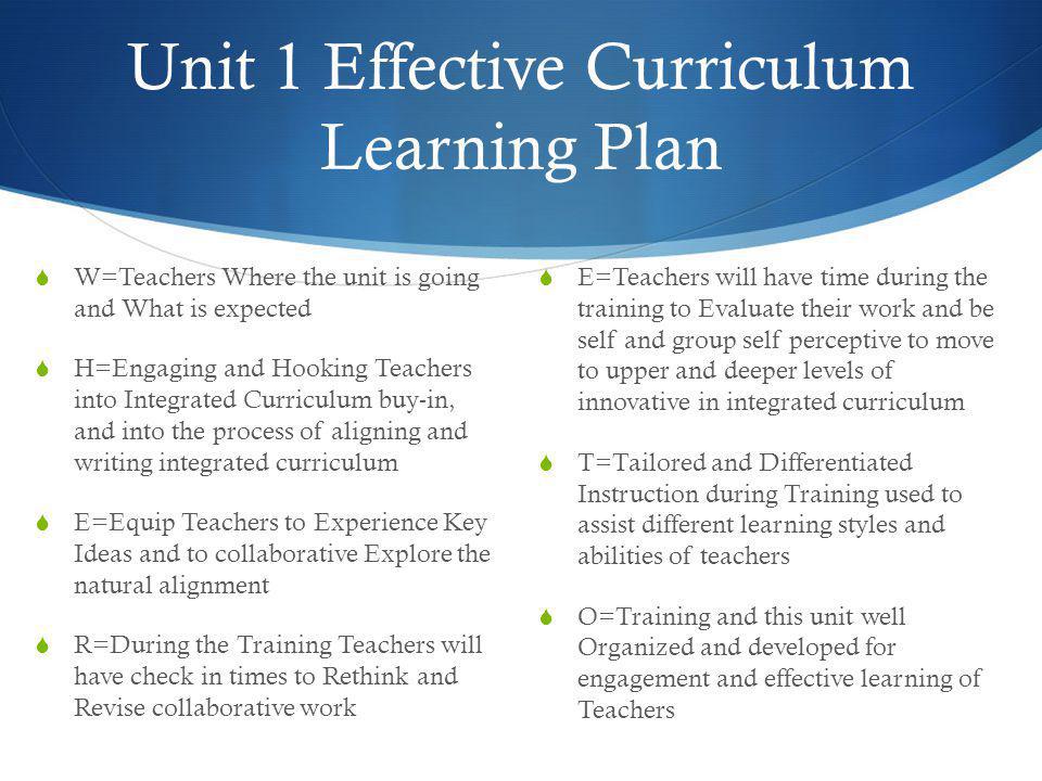 Unit 1 Effective Curriculum Learning Plan