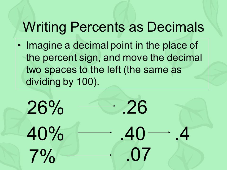 Writing Percents as Decimals