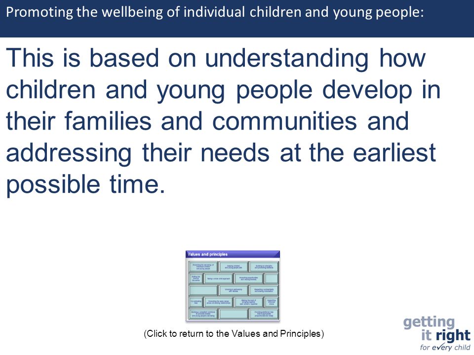 Promoting the wellbeing of individual children and young people: