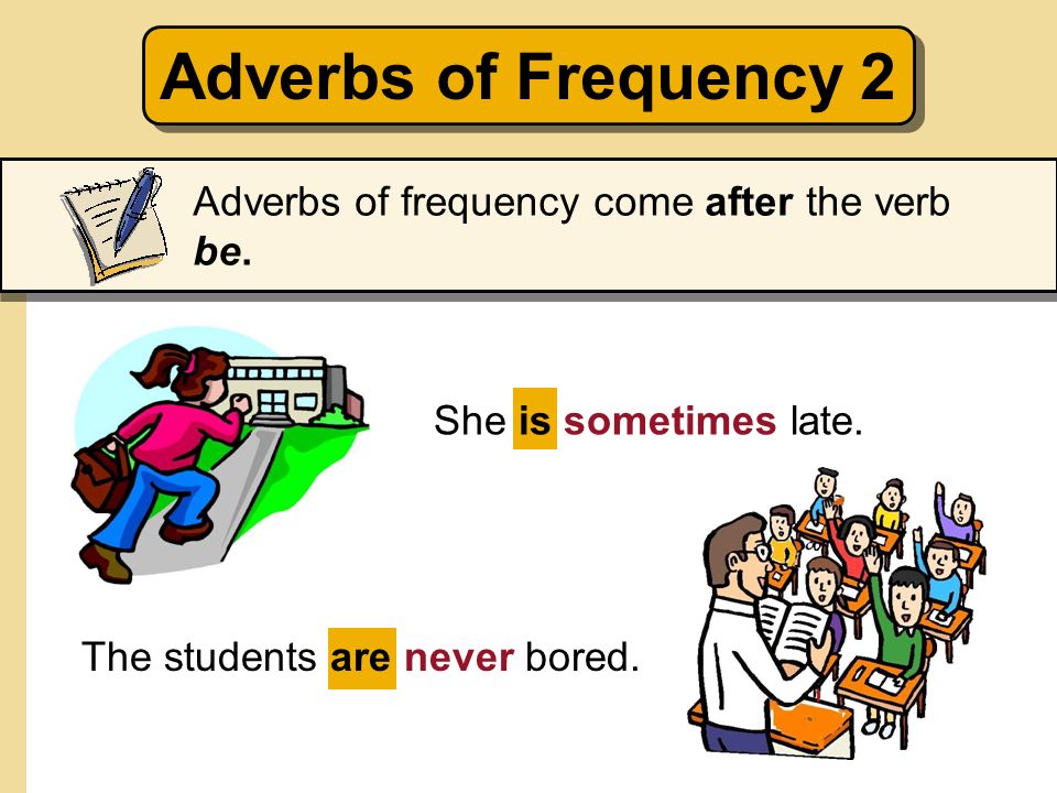 Adverbs of Frequency 2 Adverbs of frequency come after the verb be.