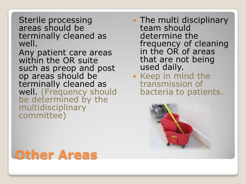 Sterile processing areas should be terminally cleaned as well