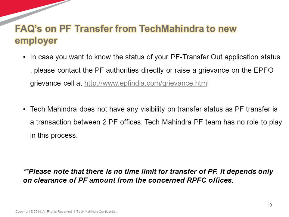 FAQ’s on PF Transfer from TechMahindra to new employer