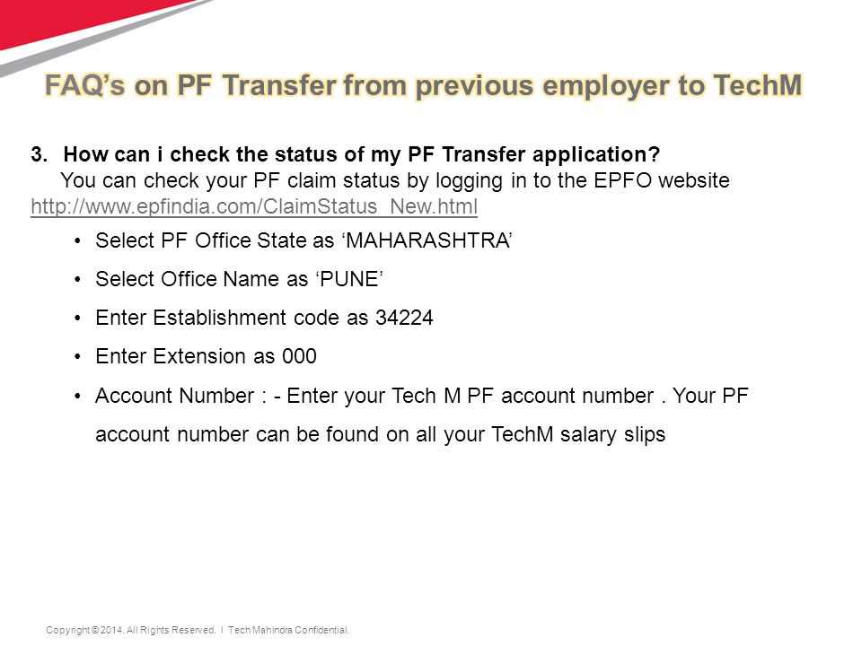 FAQ’s on PF Transfer from previous employer to TechM