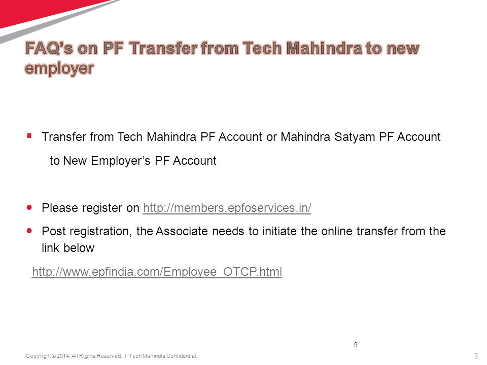 FAQ’s on PF Transfer from Tech Mahindra to new employer