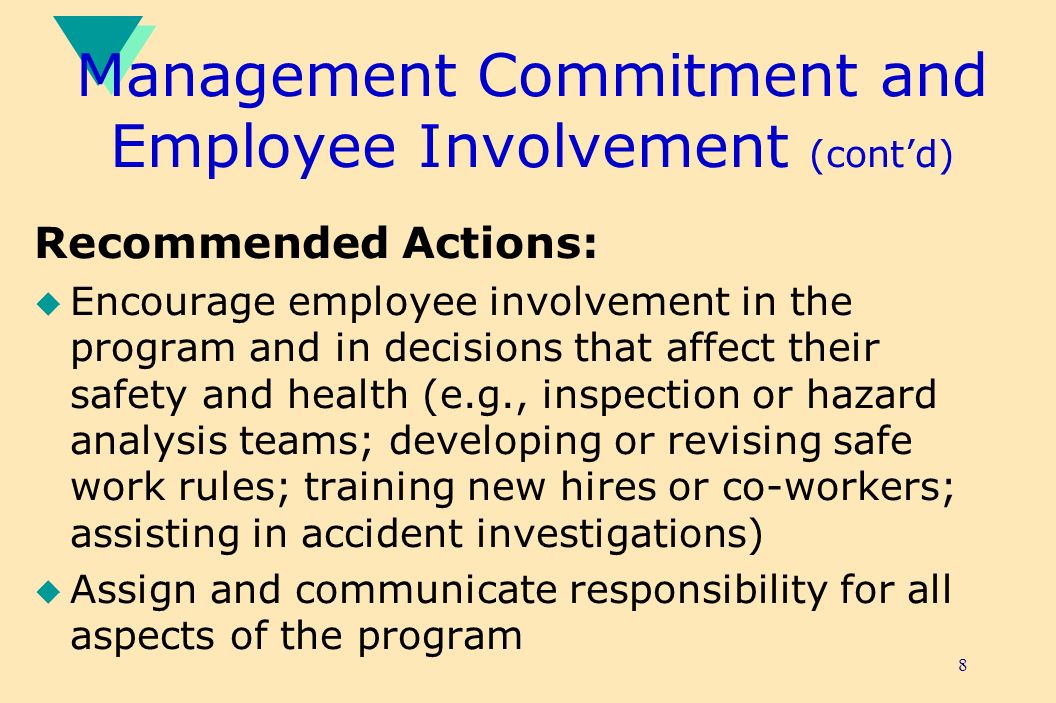 Management Commitment and Employee Involvement (cont’d)