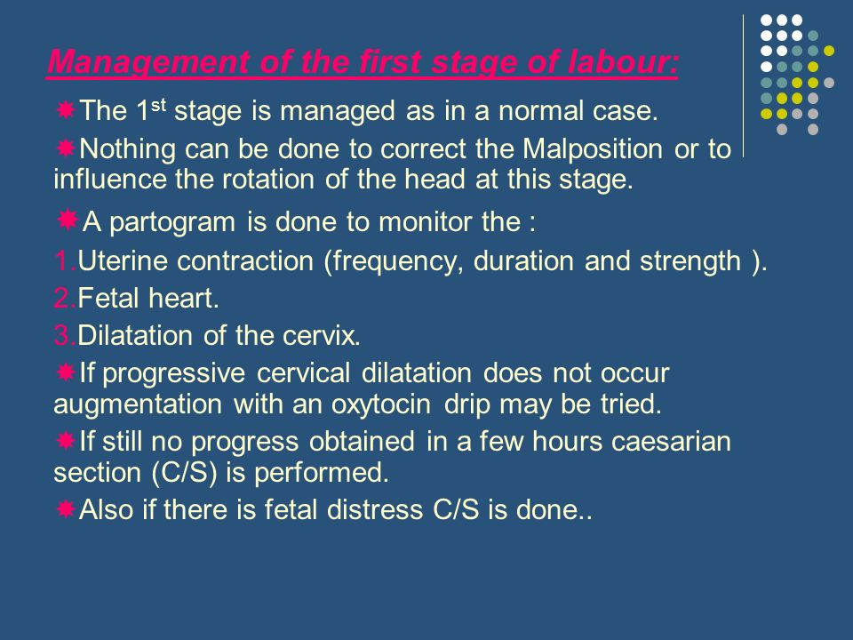 Management of the first stage of labour: