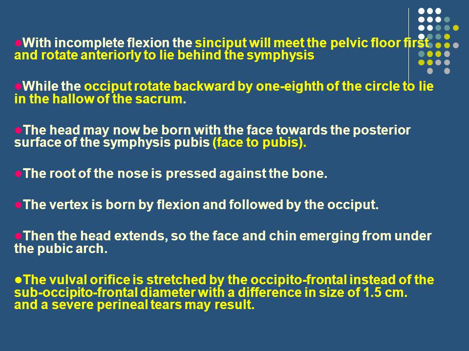 •With incomplete flexion the sinciput will meet the pelvic floor first and rotate anteriorly to lie behind the symphysis