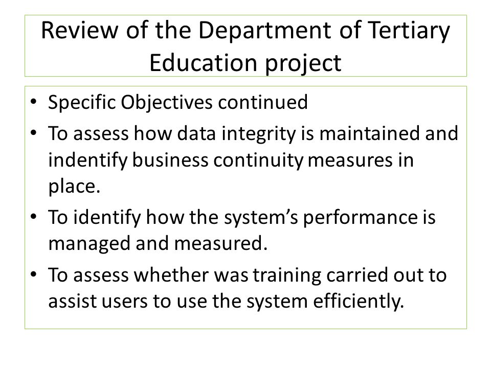 Review of the Department of Tertiary Education project
