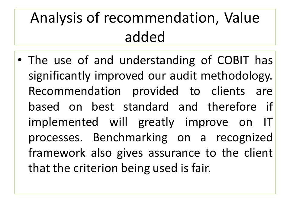 Analysis of recommendation, Value added
