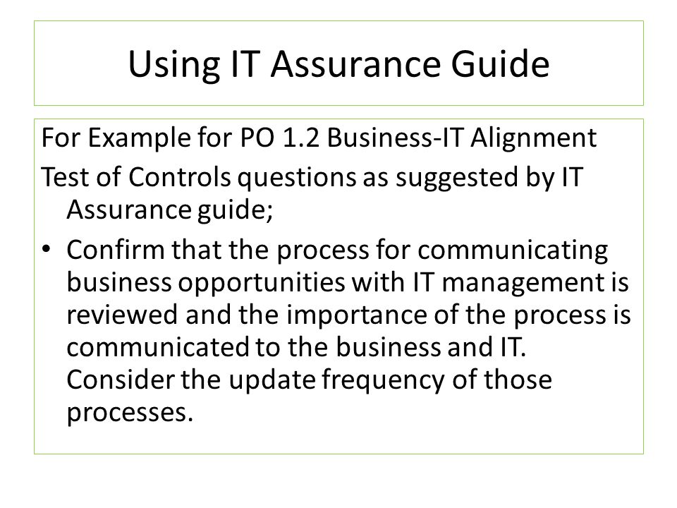 Using IT Assurance Guide