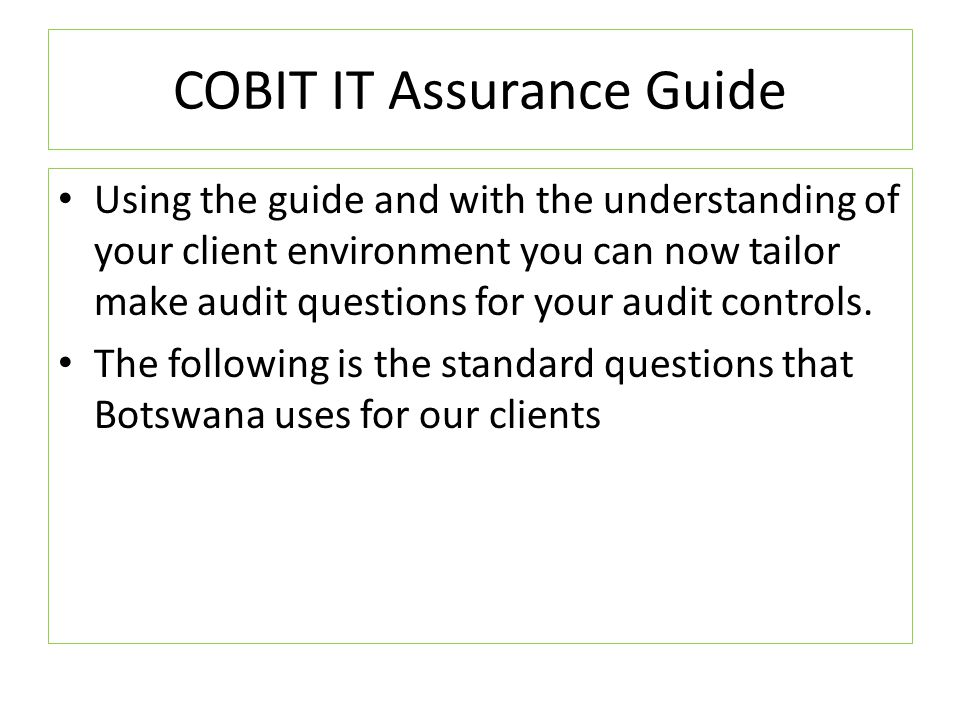 COBIT IT Assurance Guide