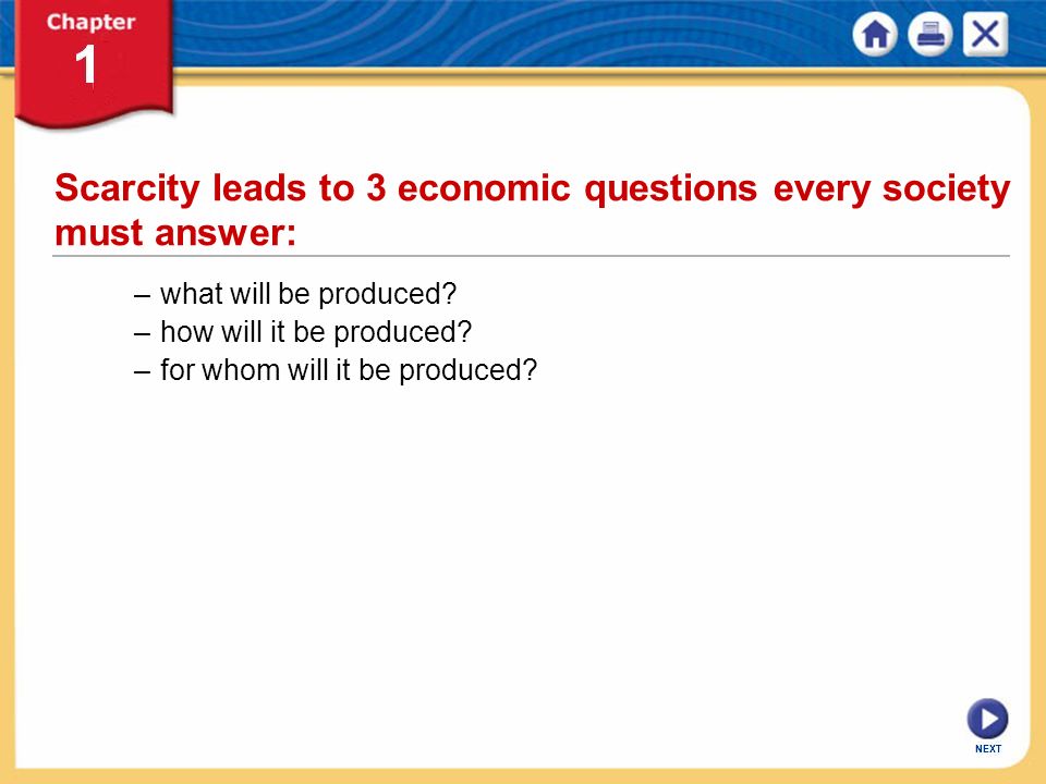 Scarcity leads to 3 economic questions every society must answer: