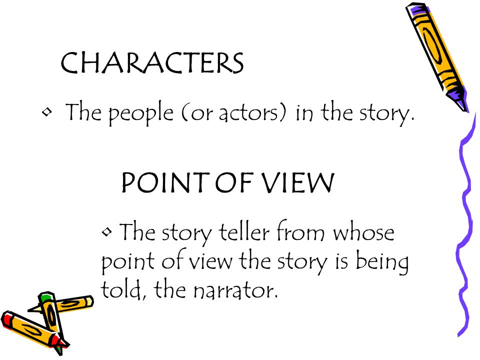 CHARACTERS POINT OF VIEW The people (or actors) in the story.