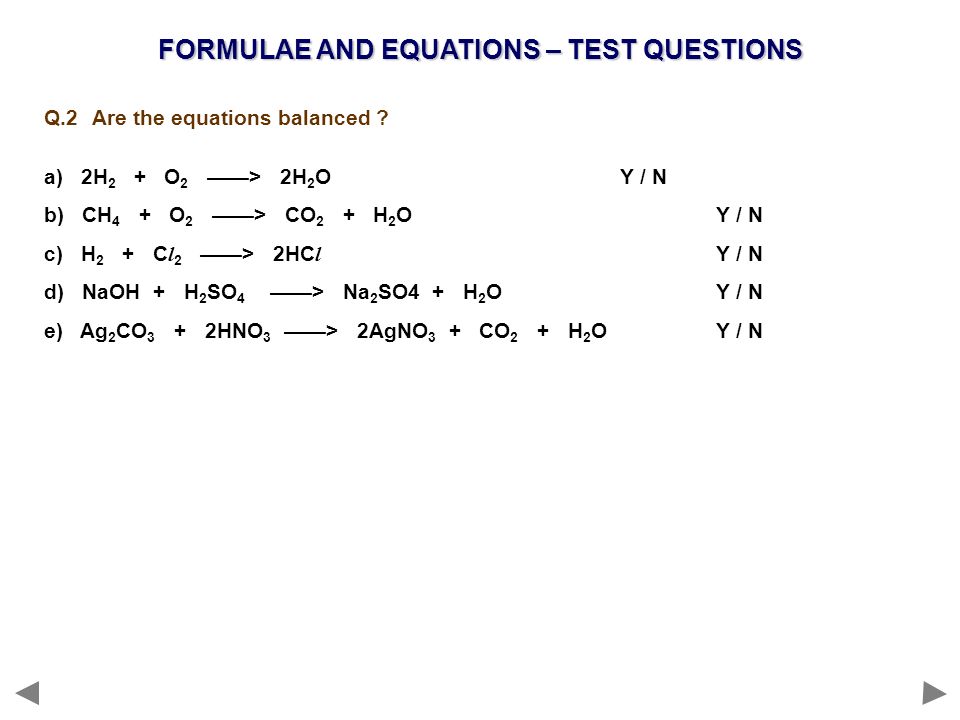 FORMULAE AND EQUATIONS – TEST QUESTIONS