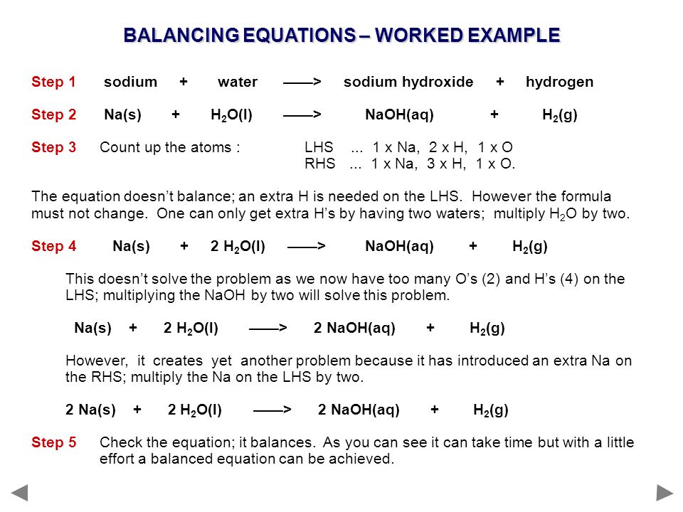 BALANCING EQUATIONS – WORKED EXAMPLE