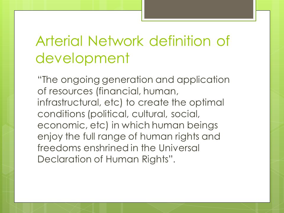 Arterial Network definition of development