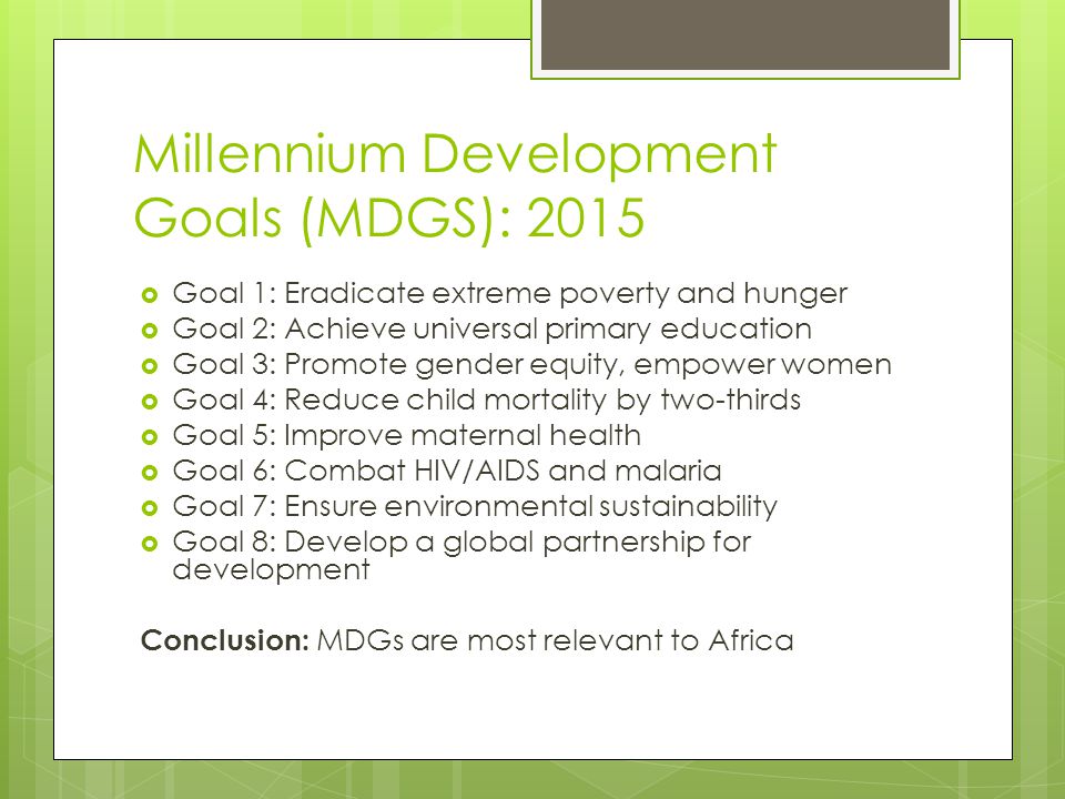 Millennium Development Goals (MDGS): 2015